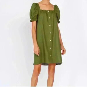 Sleeper Brigitte linen mini dress in olive green xs